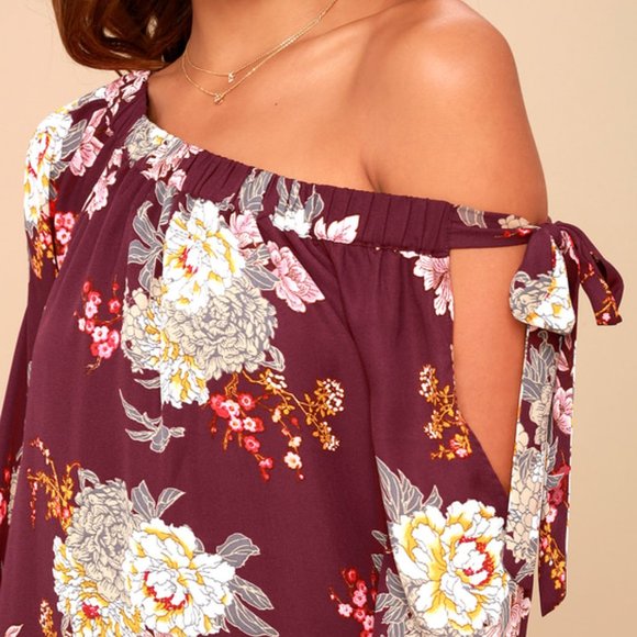 NWT ALI & JAY Jade Plum Purple Floral Print Off-the-Shoulder Shift Dress SIZE L - Picture 4 of 4